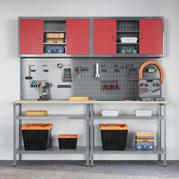 vidaXL Werkbank-Set mit Regal 8 pcs Rot 200 x 55 x 200 cm Stahl