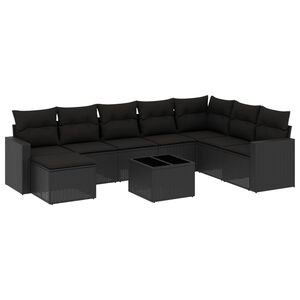 vidaXL 9-tlg. Garten-Sofagarnitur mit Kissen Schwarz Poly Rattan