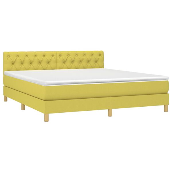 vidaXL Boxspringbett mit Matratze & LED Gr&uuml;n 160x200 cm Stoff