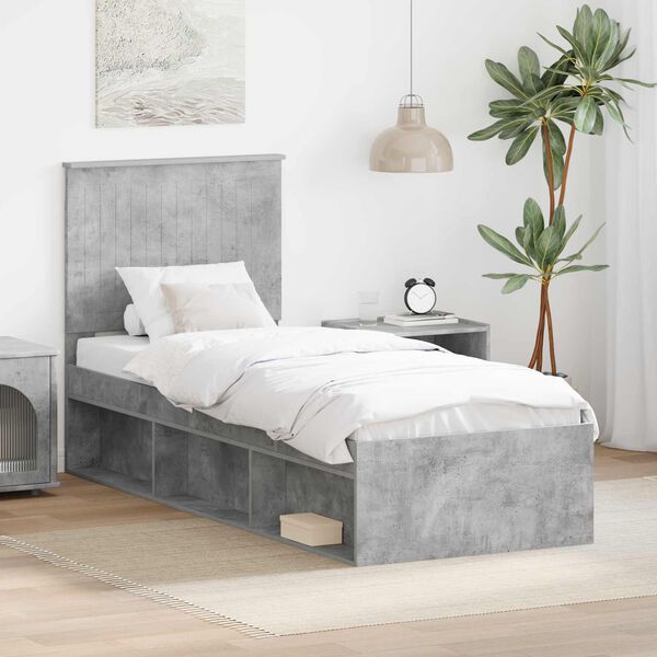 vidaXL Bettrahmen Beton Grau 75 x 190 cm Massives Kiefernholz