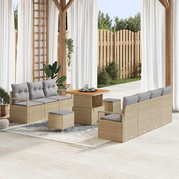 vidaXL Garten-Sofa-Set mit Kissen mit Kissen 10 pcs Beige und Hellgrau