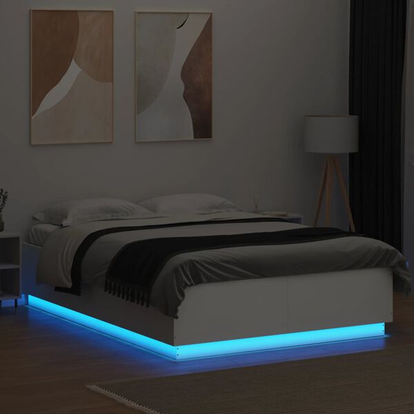 vidaXL Bettgestell mit LED Wei&szlig; 120x200 cm Holzwerkstoff