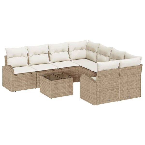 vidaXL Sofa Set mit Kissen 9 pcs Beige und Creme Poly-Rattan