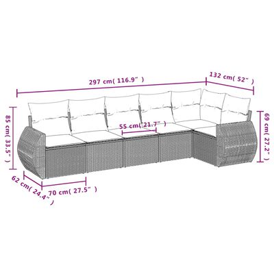 vidaXL 6-tlg. Garten-Sofagarnitur mit Kissen Schwarz Poly Rattan