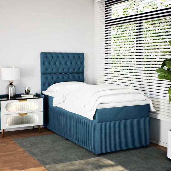 vidaXL Boxspringbett mit Matratze Blau 90x190 cm Samt