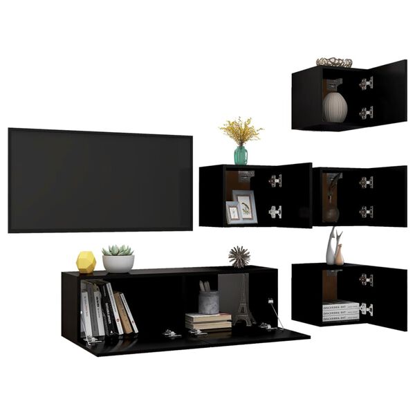 vidaXL 5-tlg. TV-Schrank-Set Schwarz Holzwerkstoff