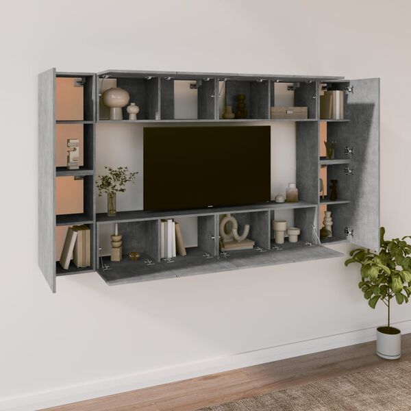 vidaXL 8-tlg. TV-Schrank-Set Betongrau Holzwerkstoff