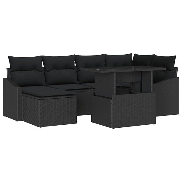 vidaXL Garten-Sofa-Set mit Kissen mit Speicher 7 pcs Schwarz