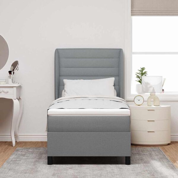 vidaXL Boxspringbett mit Matratze Hellgrau 90 x 200 cm Stoff