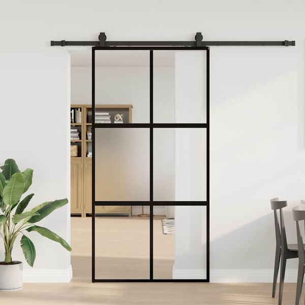 vidaXL Schiebet&uuml;r mit Beschlag Schwarz 102,5x205 cm Hartglas