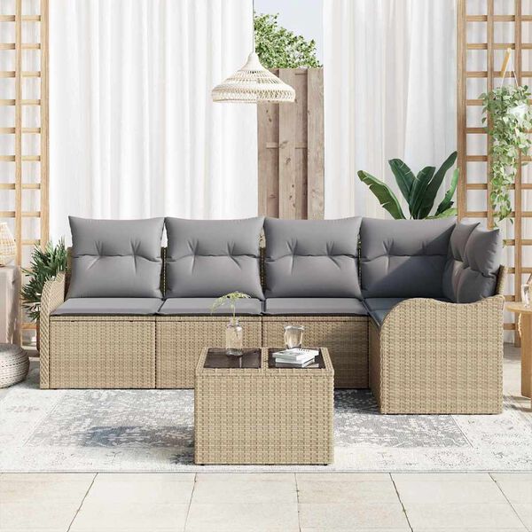 vidaXL Gartensofa-set 6 pcs Beige Poly-Rattan