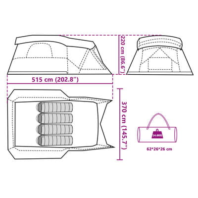 vidaXL Campingzelt mit Vorzelt 4 Personen Grün Wasserdicht