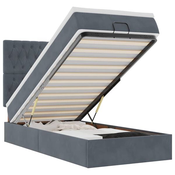 vidaXL Ottoman-Bett mit Matratzen & LEDs Dunkelgrau 100x200 cm Samt