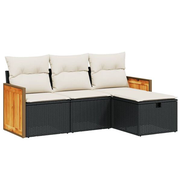 vidaXL 4-tlg. Garten-Sofagarnitur mit Kissen Schwarz Poly Rattan