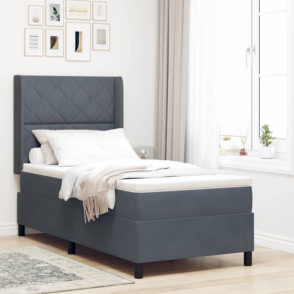 vidaXL Boxspringbett mit Matratze mit LED Dunkelgrau 90 x 200 cm Samt