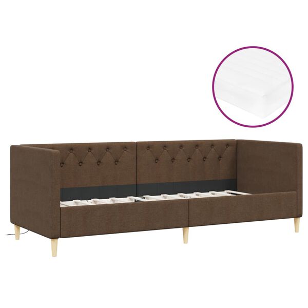 vidaXL Tagesbett mit Matratze USB Dunkelbraun Stoff 90x200 cm