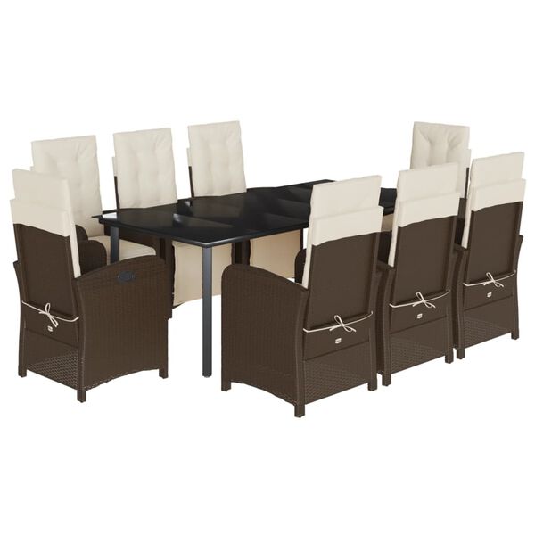 vidaXL 9-tlg. Garten-Essgruppe mit Kissen Braun Poly Rattan