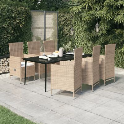 vidaXL 7-tlg. Garten-Essgruppe mit Auflagen Beige