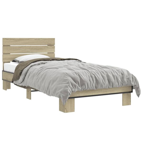 vidaXL Bettgestell Sonoma-Eiche 100x200 cm Holzwerkstoff und Metall