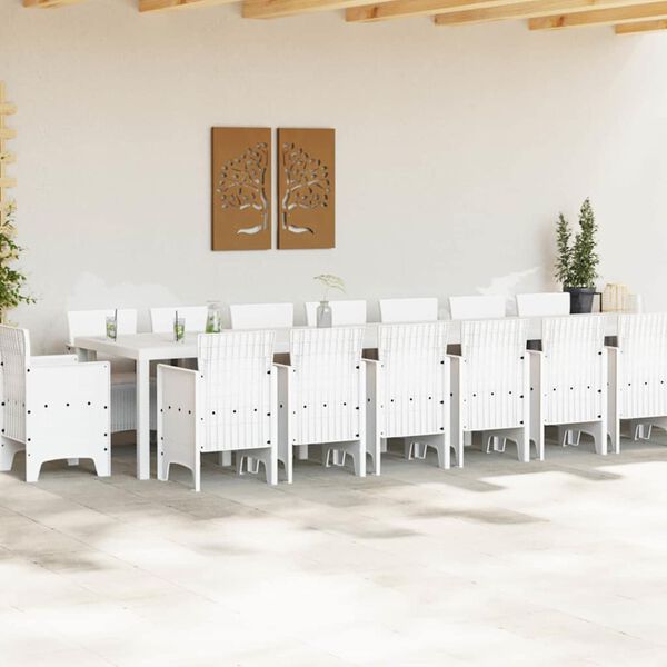 vidaXL Garten-Esszimmergarnitur mit Kissen mit Kissen 17 pcs Wei&szlig; PP