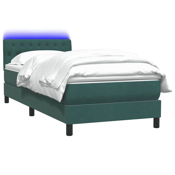 vidaXL Boxspringbett mit Matratze & LED Dunkelgr&uuml;n 100x220 cm Samt