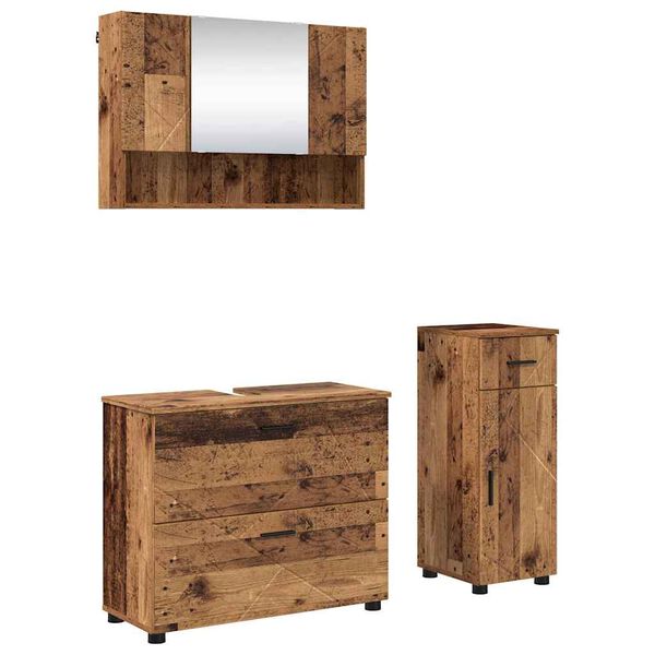 vidaXL Badezimmerm&ouml;bel-Set mit T&uuml;r 3 pcs Altholz Sperrholz und Metall
