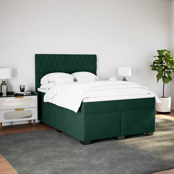 vidaXL Boxspringbett mit Matratze Dunkelgr&uuml;n 140x200 cm Samt