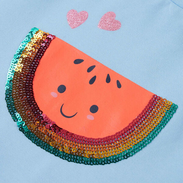 Kinder-T-Shirt mit R&uuml;schen&auml;rmeln Hellblau 140