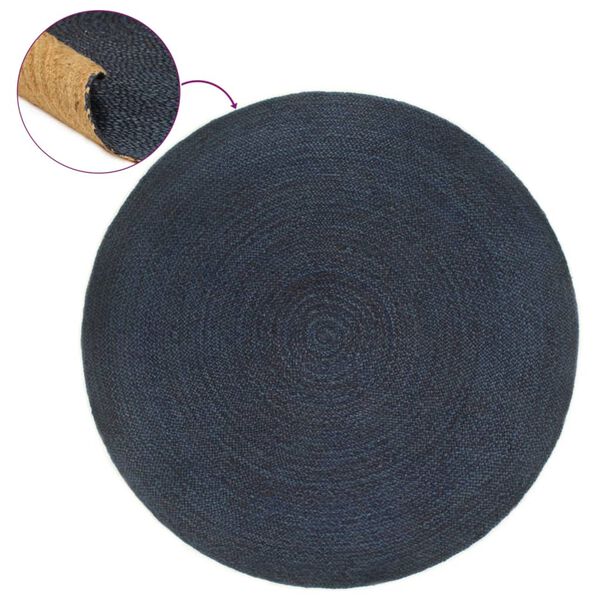 vidaXL Wendeteppich Geflochten Marineblau und Natur 90 cm Jute Rund
