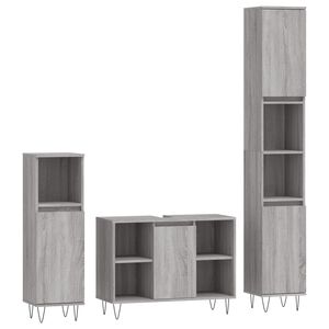 vidaXL 3-tlg. Badm&ouml;bel-Set Grau Sonoma Holzwerkstoff