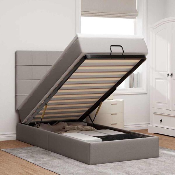 vidaXL Ottoman-Bett mit Matratze & LEDs Taupe 90x190 cm Stoff