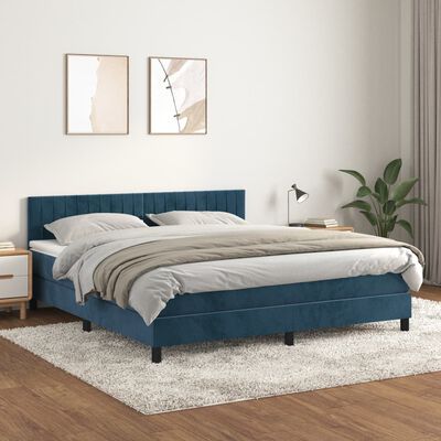 vidaXL Boxspringbett mit Matratze Dunkelblau 160x200 cm Samt