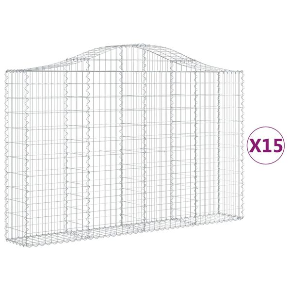 vidaXL Gabionen mit Hochbogen 15Stk. 200x30x120/140cm Verzinktes Eisen