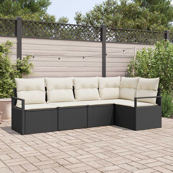 vidaXL Sofa Set mit Kissen 5 pcs Schwarz Poly Rattan