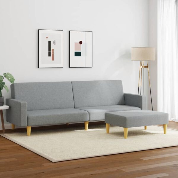 vidaXL Schlafsofa 2-Sitzer mit Fu&szlig;hocker Hellgrau Stoff