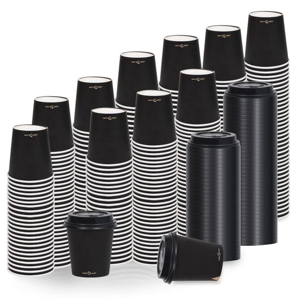 vidaXL Pappbecher mit Deckel 200 ml 1000 Stk. Schwarz