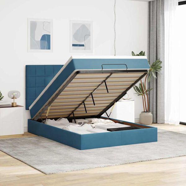 vidaXL Ottoman-Bett mit Matratzen Dunkelblau 140x200 cm Samt