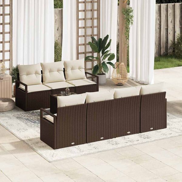 vidaXL Garten-Sofa-Set mit Kissen mit Speicher 8 pcs Braun und Creme