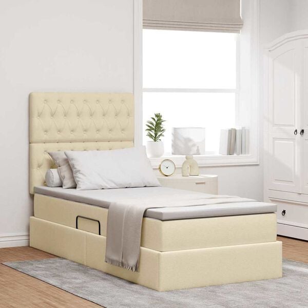 vidaXL Bett mit Stauraum und LED mit LED Creme 100 x 200 cm Polyester