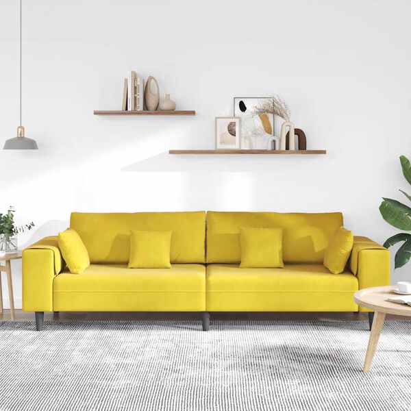 vidaXL Sofa mit Kissen Gelb 250 x 77 x 76 cm Samt