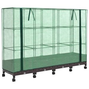 vidaXL Gartenplanter mit Gew&auml;chshausabdeckung und R&auml;dern 4 stk. Braun
