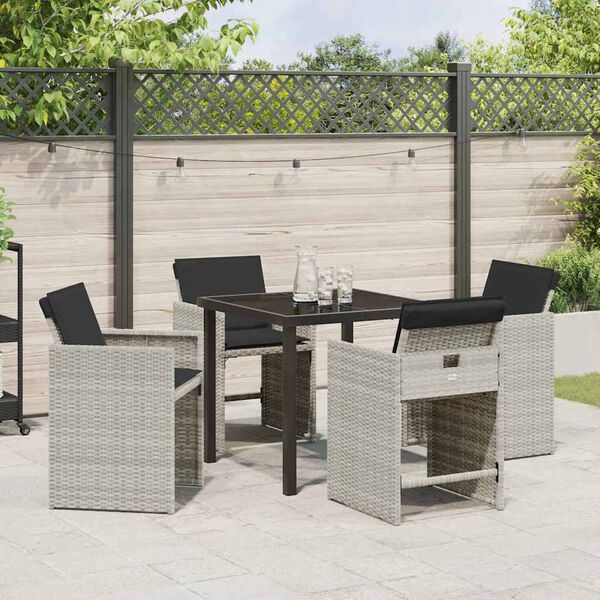 vidaXL Garten Essgruppe mit Kissen 5 pcs Hellgrau Poly-Rattan