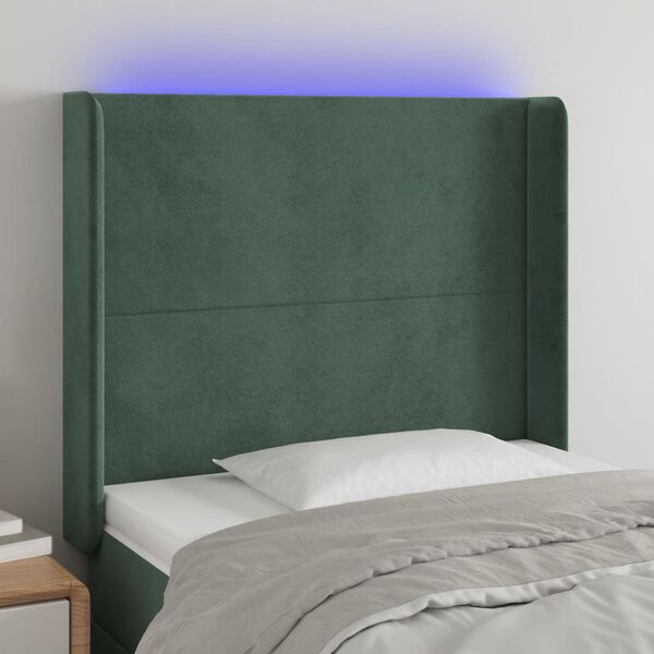 vidaXL LED Kopfteil Dunkelgr&uuml;n 93x16x118/128 cm Samt