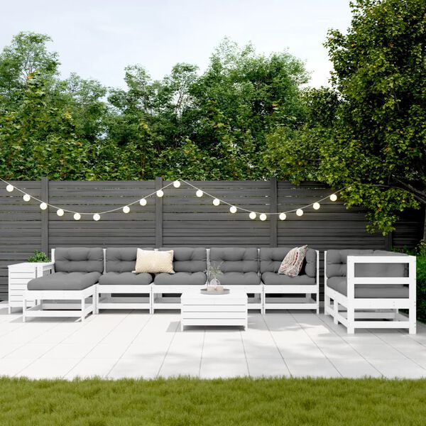 vidaXL 10-tlg. Garten-Sofagarnitur Wei&szlig; Massivholz Kiefer