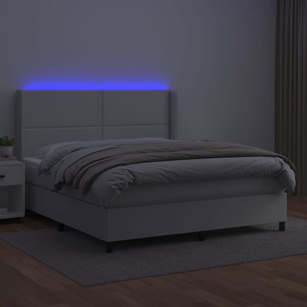 vidaXL Boxspringbett mit Matratze & LED Wei&szlig; 180x200 cm Kunstleder