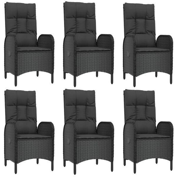 vidaXL 7-tlg. Garten-Essgruppe mit Kissen Schwarz Poly Rattan