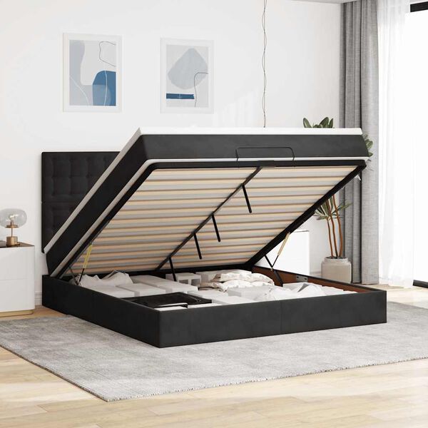 vidaXL Ottoman-Bett mit Matratzen Schwarz 180x200 cm Samt