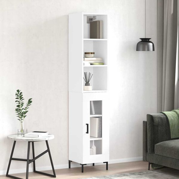 vidaXL Highboard Hochglanz-Wei&szlig; 34,5x34x180 cm Holzwerkstoff