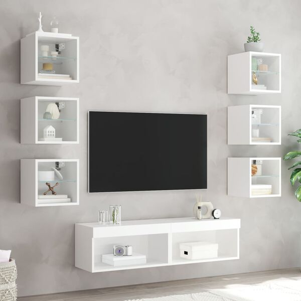 vidaXL 8-tlg. Wohnwand mit LED-Beleuchtung Wei&szlig; Holzwerkstoff