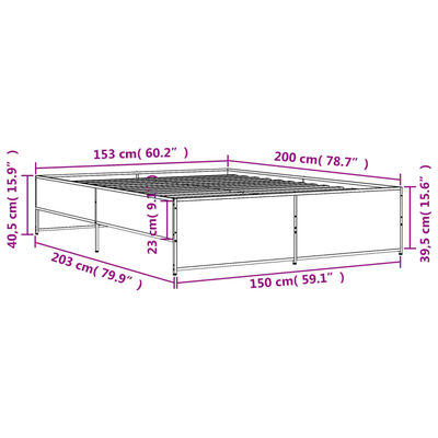 vidaXL Bettgestell Räuchereiche 150x200 cm Holzwerkstoff und Metall